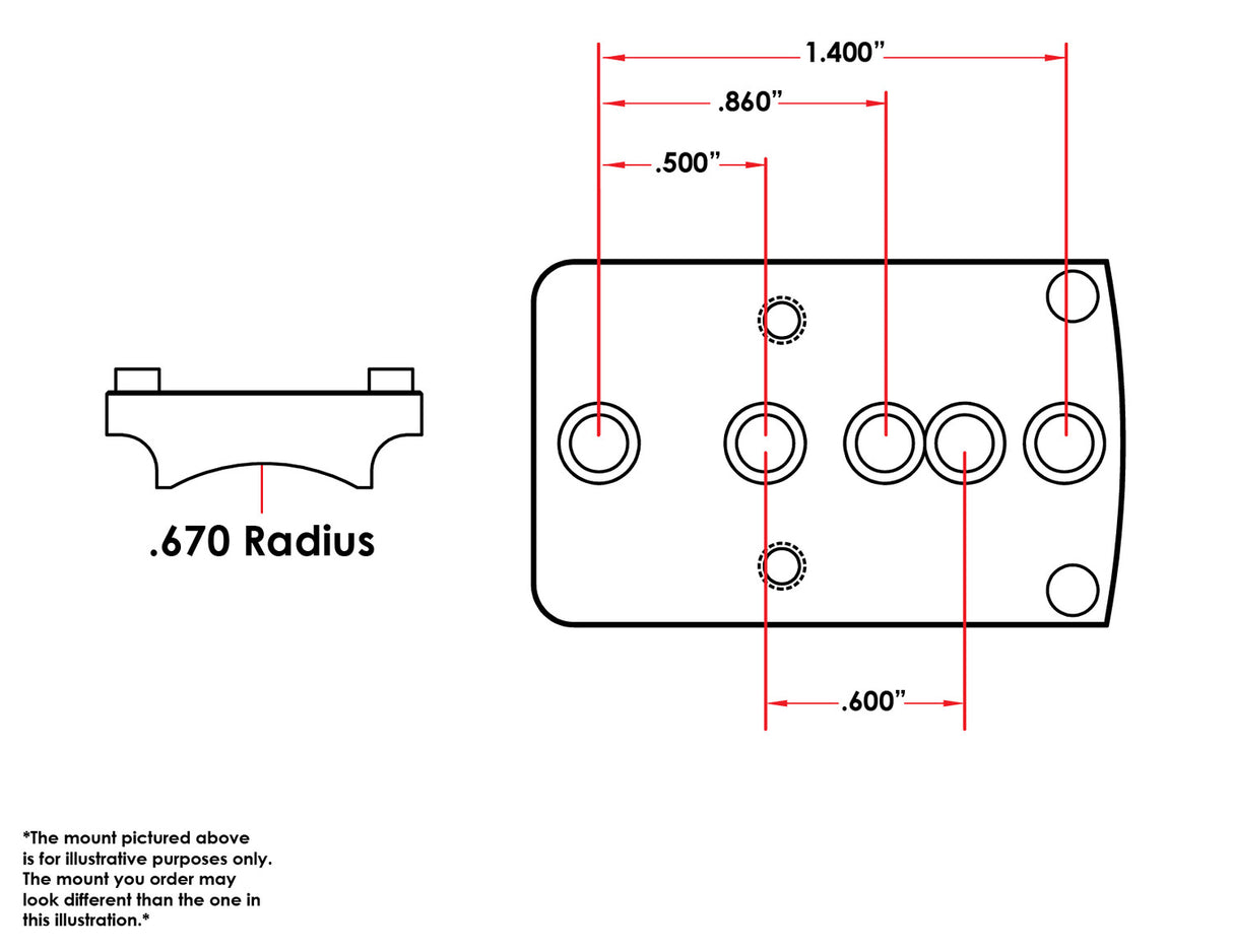 Universal shotgun / rifle [.670" Radius] red dot mount | Trijicon RMR footprint